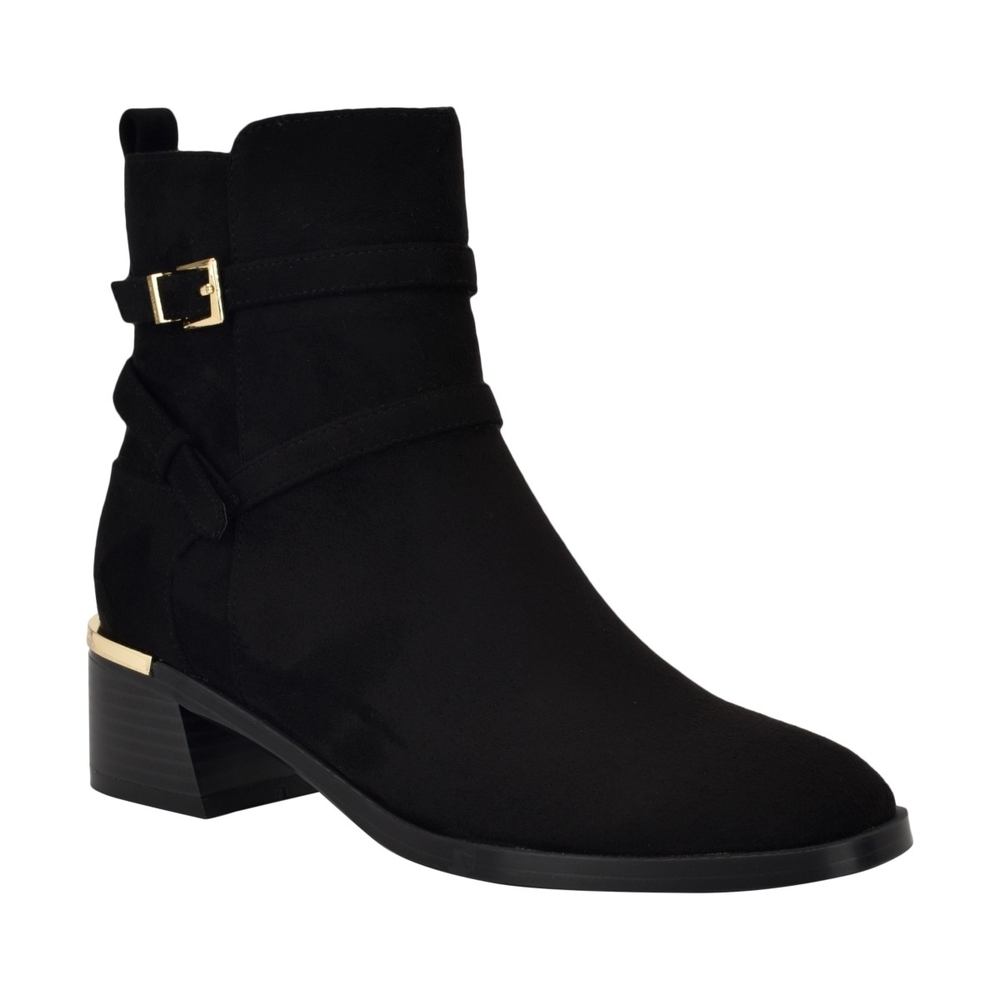 Calvin Klein Women's Jasen Buckle Strap Block Heel Boot. -Black Sueded.USED ONCE